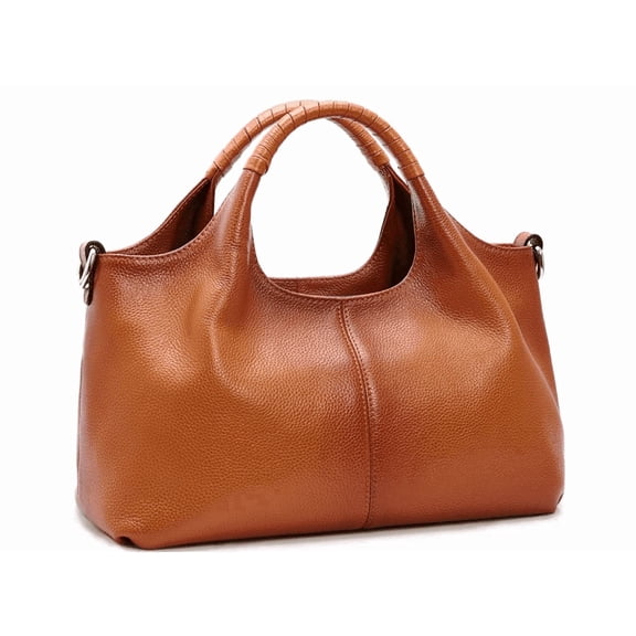Leather Tote Bag, Soft Vintage Crossbody Shoulder Handbag with Detachable Strap, Multi-Pocket Daily Work Shopping Purse for Women, Brown