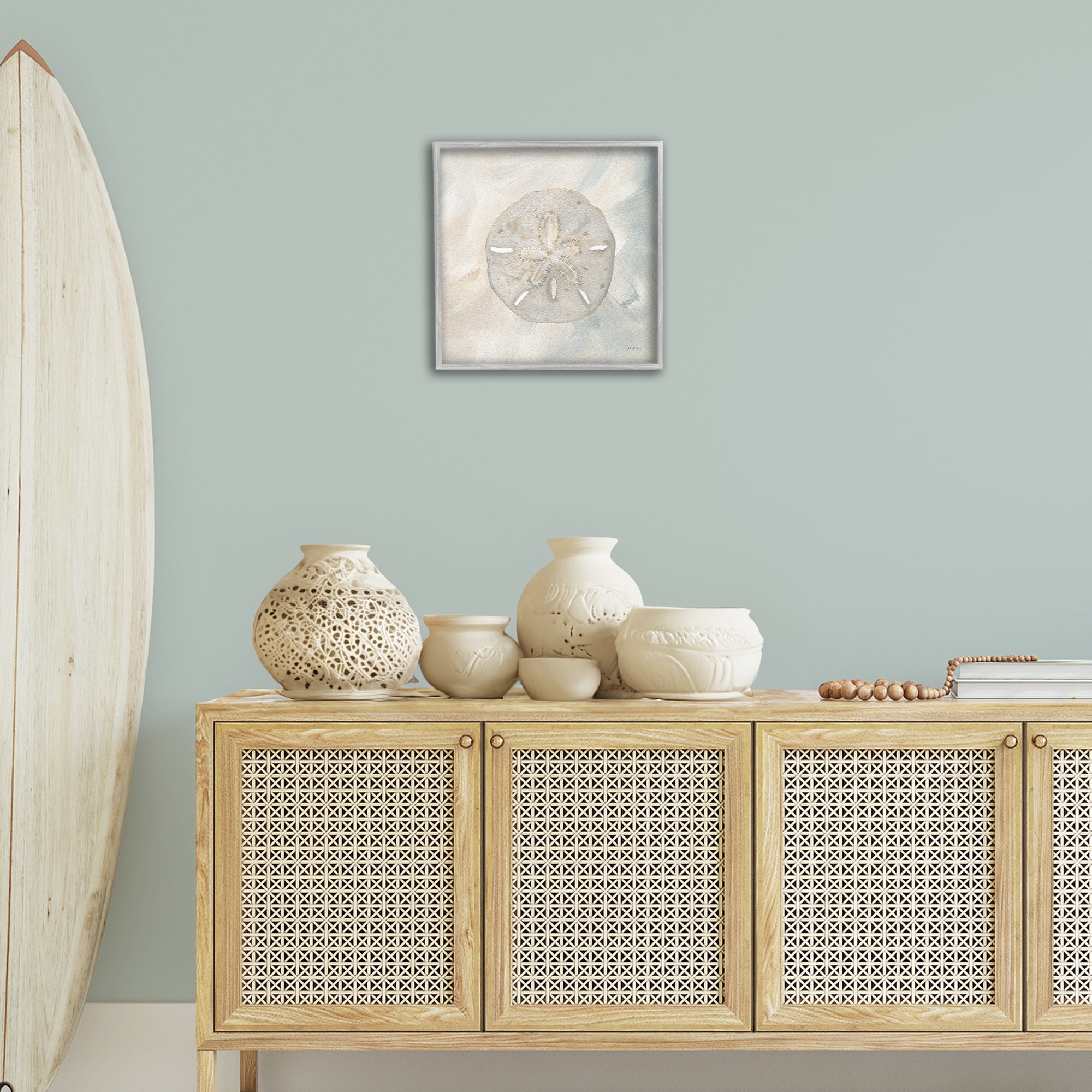 Stupell Industries Soft Sand Dollar Coastal Painting Gray Framed Art Print Wall Art, 17 x 17