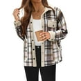 thumbnail image 2 of Fartey Flannel Fleece Jackets for Women Dressy Casual Plaid Print Coat Fall Winter Long Sleeve Button Down Collared Coats with Pockets, 2 of 4