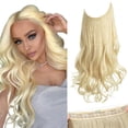 thumbnail image 1 of SARLA Extensiones de cabello de alambre invisible con 3 clips de largo sintético ondulado rizado postizo ajustable transparente diadema para mujeres 18 pulgadas rubio playa, 1 of 5