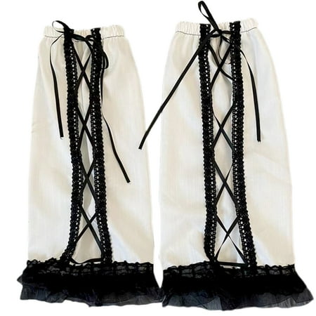 

BOOYOU Women Gothic Punk Ruffled Lace Hem Leg Warmer Harajuku Cross Lace-Up Ribbon Plaid Print Foot Cover Socks Streetwear