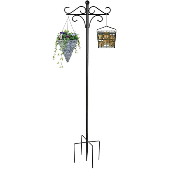Samhe Bird Feeder Pole for Outdoor, 46" Shepherd Hooks Bird House Pole with 4 Hooks for Hanging Bird Feeders, Hummingbird Feeder