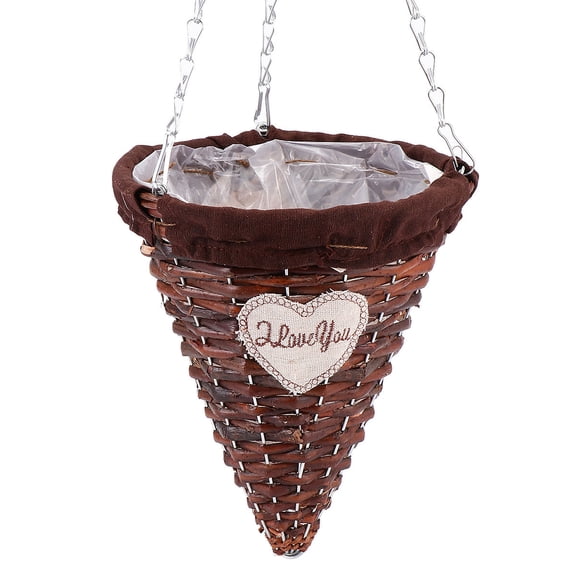 Worgeous Wicker Hanging Basket for Decoration with Banana Leaf Cone Design Coffee Color 1 Pc Wall Hanging