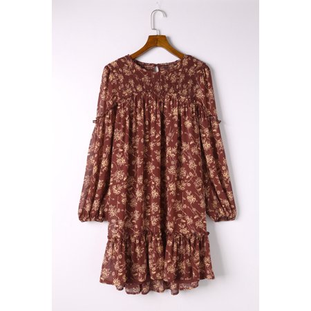 GCKG Women s Red Ruffled Puff Sleeve High Low Floral Babydoll Dress (US 16-18)XL