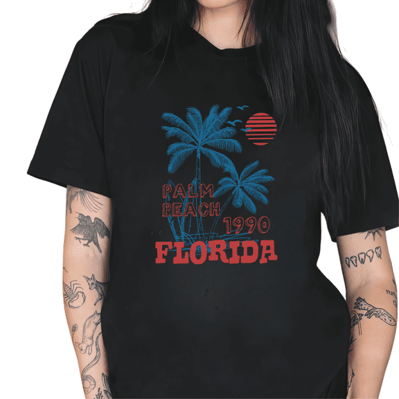 Cozymy Women's Palm Beach Florida 1990 Retro Graphic Short Sleeve T-Shirt Casual Cotton Crewneck Summer Top