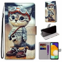 For Samsung A54 Case 5G , Mantto PU Leather Phone Case With Hand Rope Strap Cute Painted Flip Card Wallet Slots Case,Kickstand Phone Skin For Samsung Galaxy A54 5G, Cat