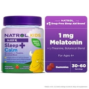 Natrol Kids Sleep+ Calm, Melatonin and L-Theanine, Sleep Gummies for Kids, Strawberry Flavor, 60 Count