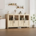 thumbnail image 5 of Farmhouse Sideboard Buffet Cabinet with 4 Glass Doors - 55” Modern Storage Cabinet for Dining Room, Kitchen, Living Room - White & Natural Wood, 5 of 10