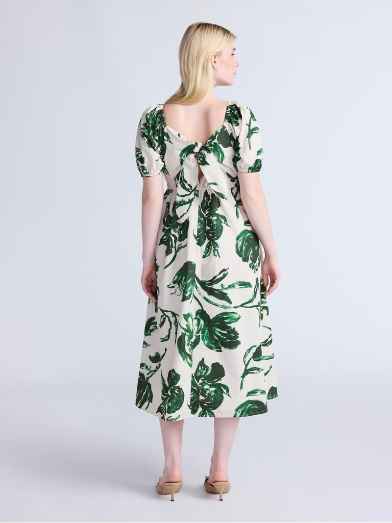 Time and Tru Women's Cotton Tie Back Midi Dress, Sizes XS-XXXL