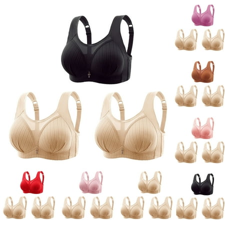 Brnmxoke 3 Pcs Wireless Bras for Women Seamless Full Coverage Comfortable Soft Round Neck No Underwire Support Push Up Everyday Bra Black L