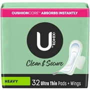 U by Kotex Clean & Secure Ultra Thin Pads with Wings, Heavy Absorbency, 32 Count