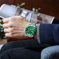 thumbnail image 4 of Reloj verde para hombre con correa de acero, luminoso, resistente al agua hasta 30 m, reloj de cuarzo para hombre, 4 of 6