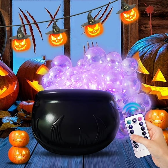 Yegsfteu Halloween Decorations Indoor,5.7Inch Black Plastic Witch Bowl and 24pc Plastic Rainbow Balls for Halloween Decorations Diy Bubbling Cauldron Set Spooky Retro Party Decorations