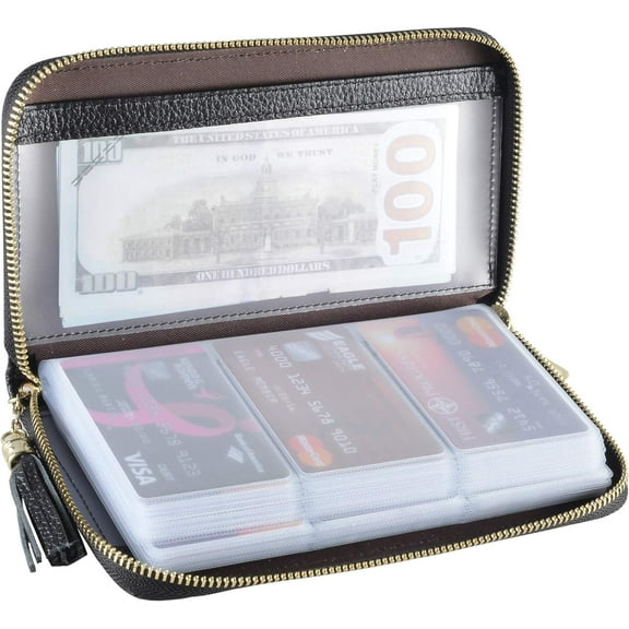 Credit Card Holder Wallet Womens Zipper Leather Case Purse RFID Blockg