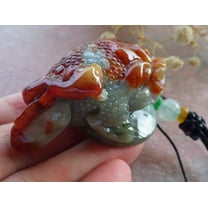 Certified Red Green Burma 100% Natural A Jade jadeite Pendant Frog Toad Money Coin Necklace 675752 TN