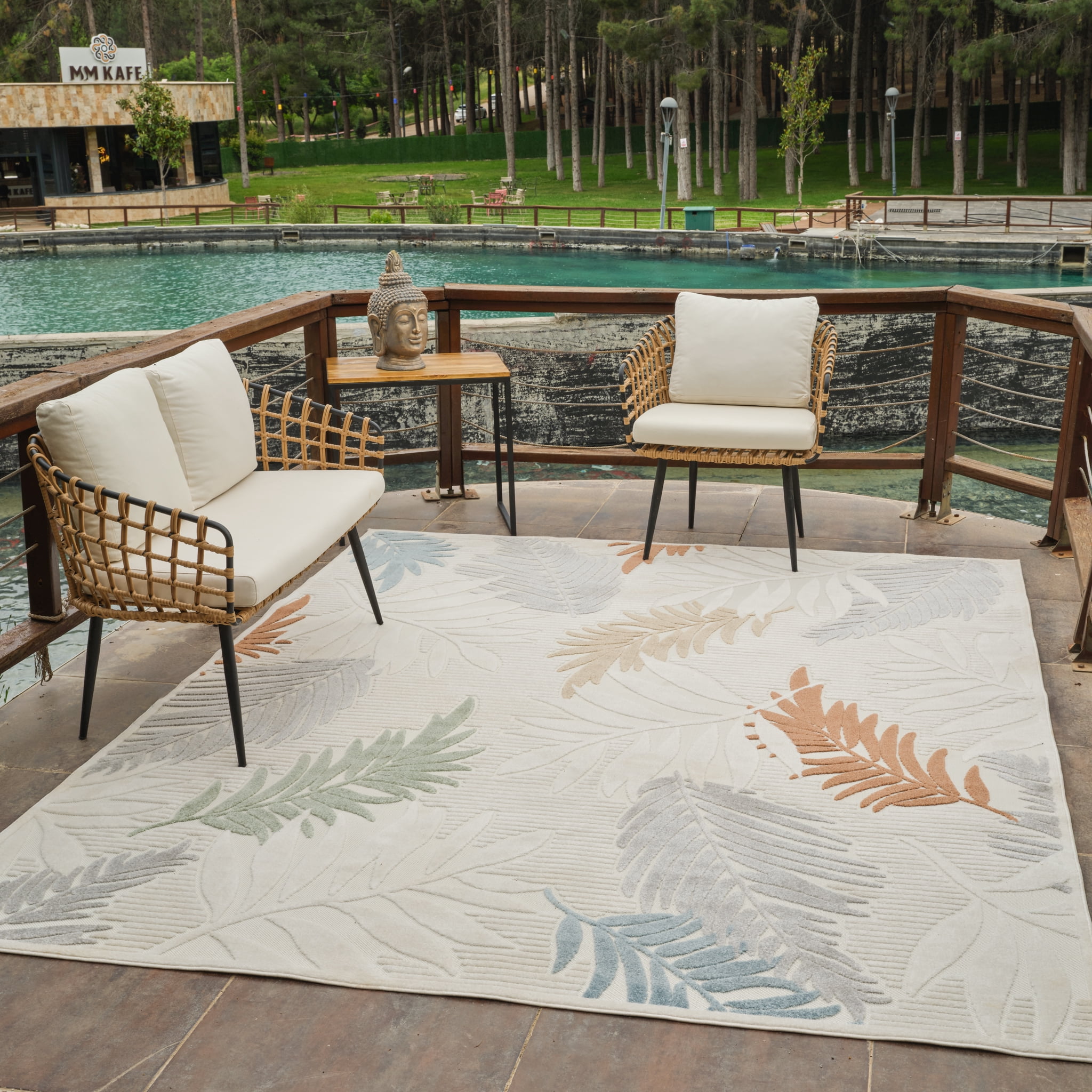 Rug Branch Alfombra Abstract Indoor Outdoor Area Rug, Cream Beige, Floral - Living Room, Bedroom, Dining Room, and Kitchen