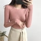 thumbnail image 4 of Suéter de punto para mujer, cuello redondo, manga larga, delgado, color sólido, top, rosa Speravity AP001441-02, 4 of 7
