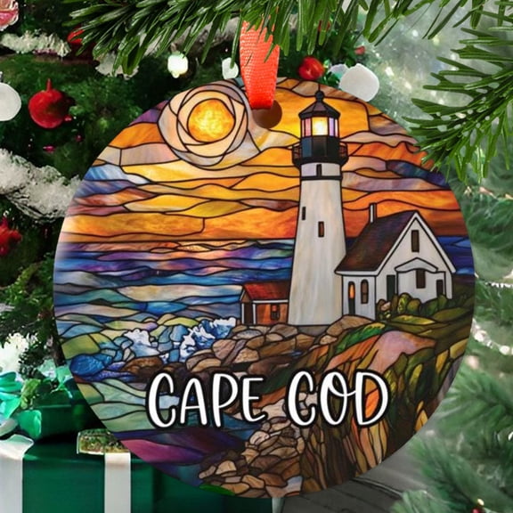 Cape Cod Christmas Ornament, Ceramic/Acrylic - Cape Cod City Travel Souvenir, Tree Hanging Ornament, Vacation Keepsake 2025, Jetsetter Gift, 2025 Collector’s Piece