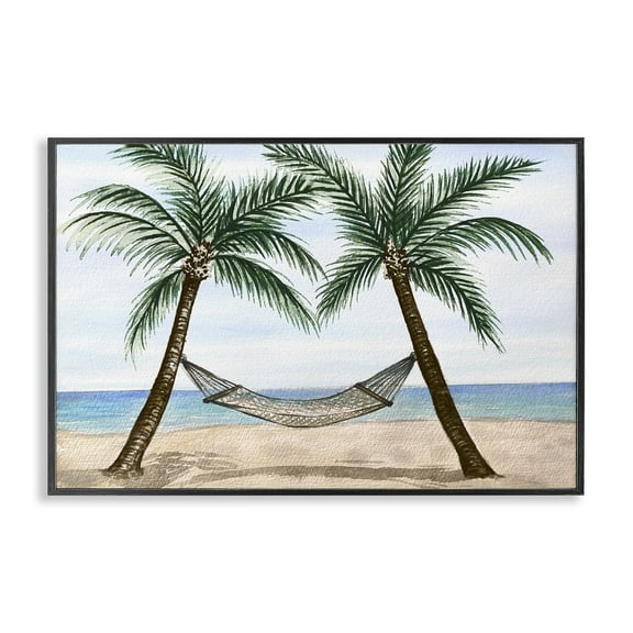 Stupell Industries Hammock Between Palms Landscape Painting Black Framed Art Print Wall Art, 18 x 12