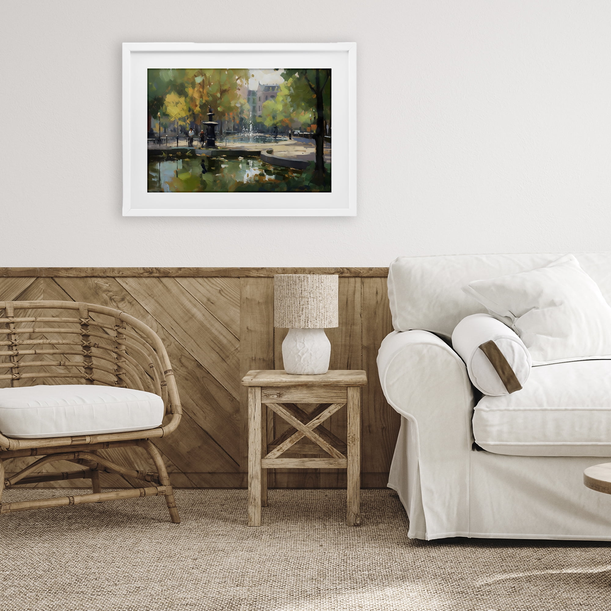 Stupell Industries Autumn Reflections at Park Fountain White Framed Print Under Glass, design by Creative Studio