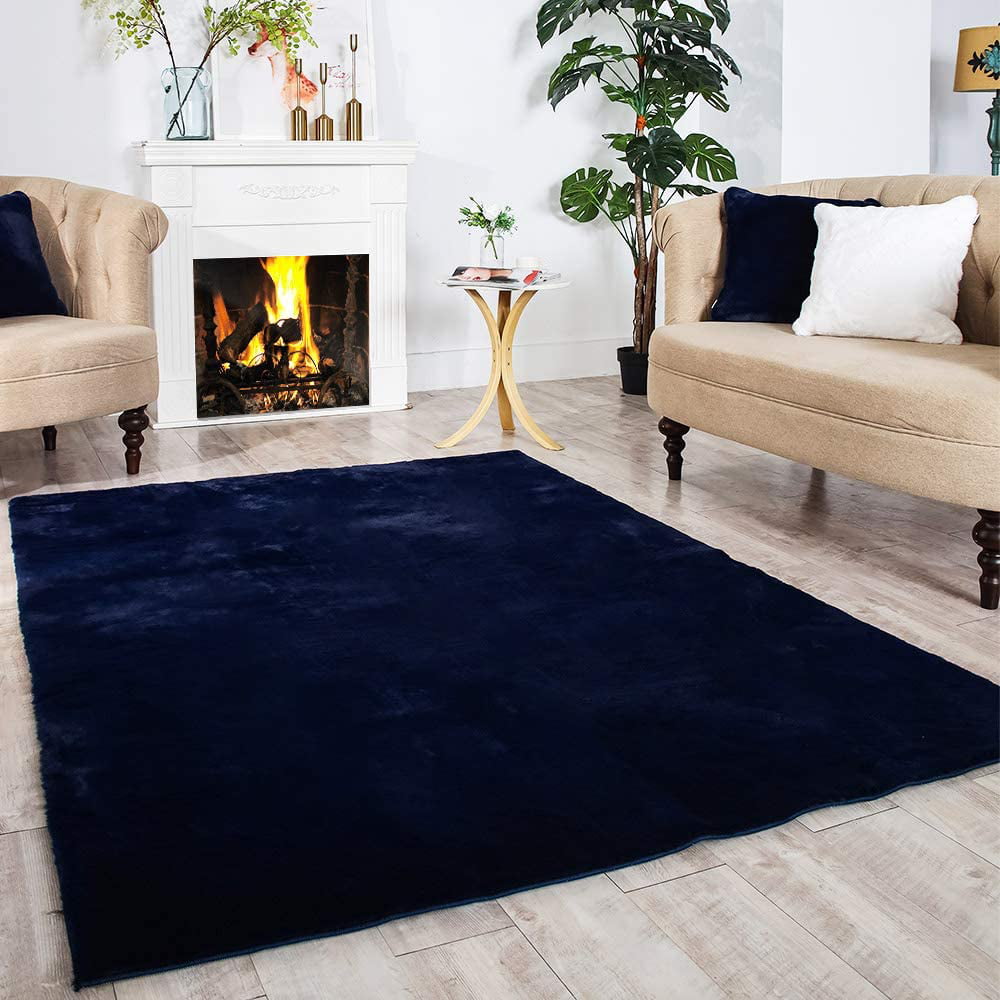 Carvapet Ultra Soft Faux Rabbit Fur Area Rug Fluffy Bedside Carpet Mat for Bedroom Floor Living Room,5ft x 7ft,Black