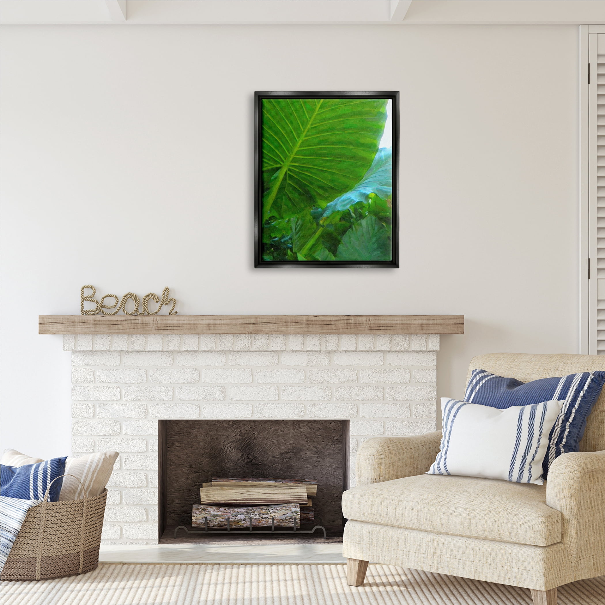 Stupell Industries Green Palm Leaf Painting Botanical & Floral Photography Black Floater Framed Art Print Wall Art, 25 x 31
