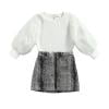 

School Shirts for Teen Girls Kids Toddler Baby Girls Autumn Winter Print Solid Tulle Long Sleeve Tops Skirts Set Clothes Little Girl Fall Clothes