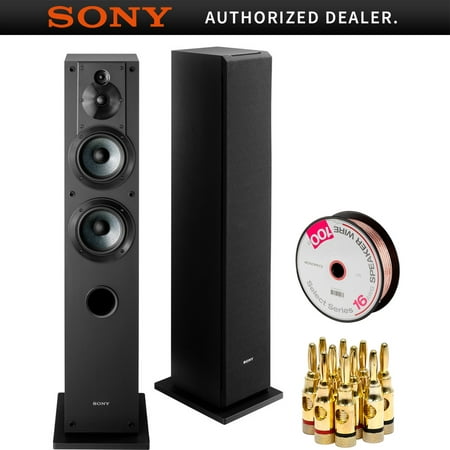 Sony 3-Way 4-Driver Bass Reflex Stereo Floor-Standing Speaker (SS-CS3) with Monoprice Select Series 16 AWG Speaker Wire 100ft & High-Quality Brass Speaker Banana Plugs, 5-Pair, Open Screw (The Best Floor Standing Speakers)
