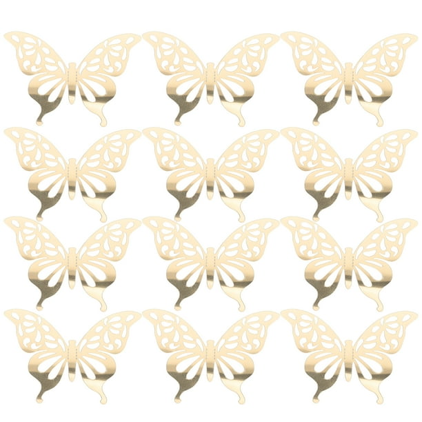 12 pegatinas de mariposa 3D con purpurina para pared, decoración de fiestas y pasteles.
