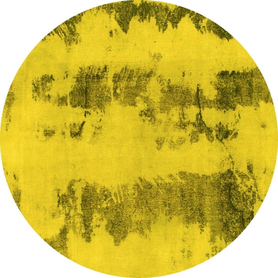 Ahgly Company Indoor Round Abstract Yellow Modern Area Rugs, 4' Round