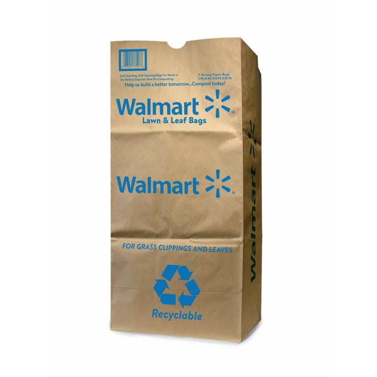 Walmart Lawn and Leaf Bag, 5 Count, Self Standing, Natural Kraft, 30 Gallon, Brown