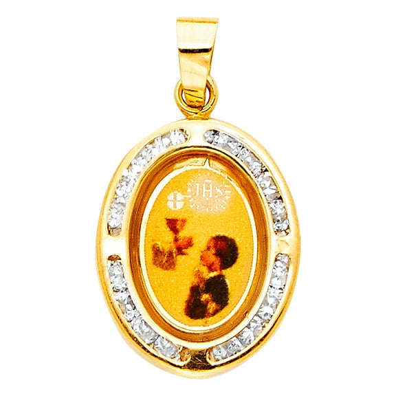 14k Yellow Gold First Holy Communion Pendant Cross Medallion Jesus Christ Charm Jewelry Female