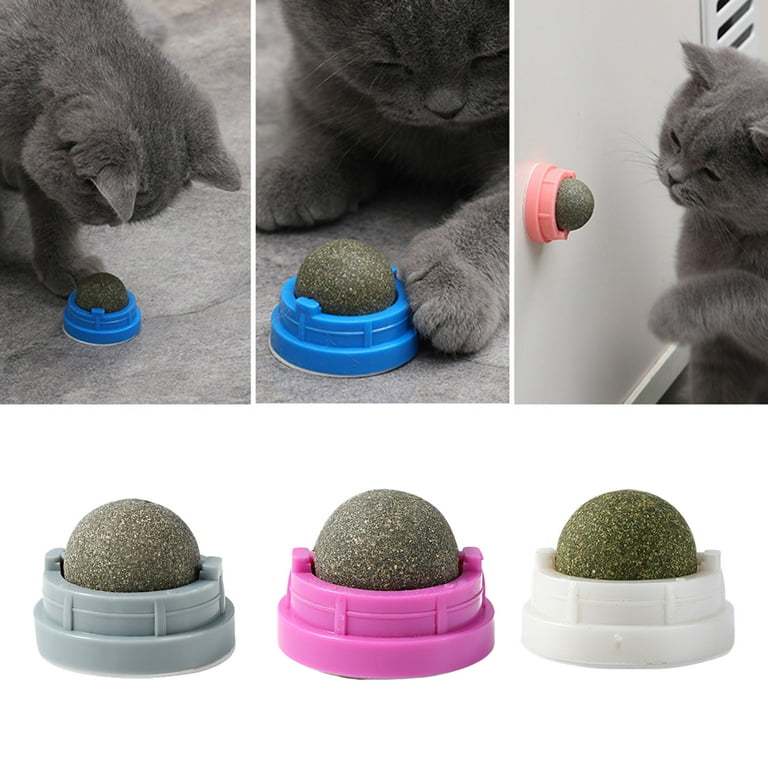 Kripyery Cat Licking Toy Easy to Paste Dust Cover Natural Materials Clear Stomach Freshen Breath Increase Appetite Fashionable Catnip Wall Ball Cat