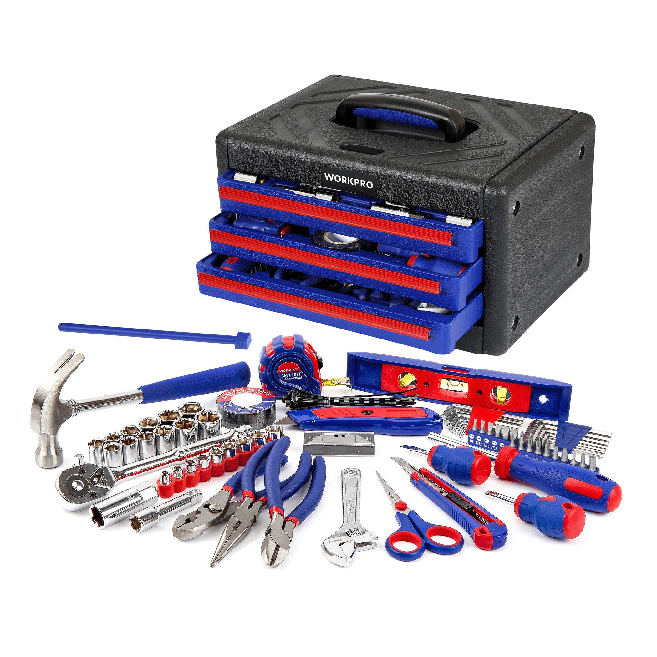 WORKPRO 125 Piece Home Repair Tool Set Hand Tool Kit With 3 Drawer household-tool-box-multi-repair-tool-kit-china-tool-set-and-repair