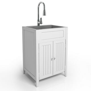 Kitchen Sink and Cabinet Combo,Utility Laundry Sink with Stainless Steel  Basin,Bathroom Vanity Aluminum Base Cabinet,Single Freestanding Garage Sink