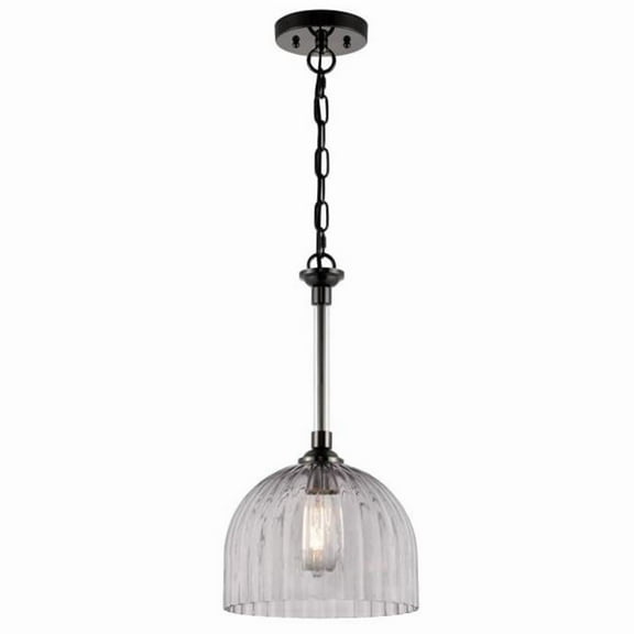 Westinghouse Lighting 6130300 Camrose One Light Indoor Pendant, Gun Metal & Smoke Grey Ribbed Glass