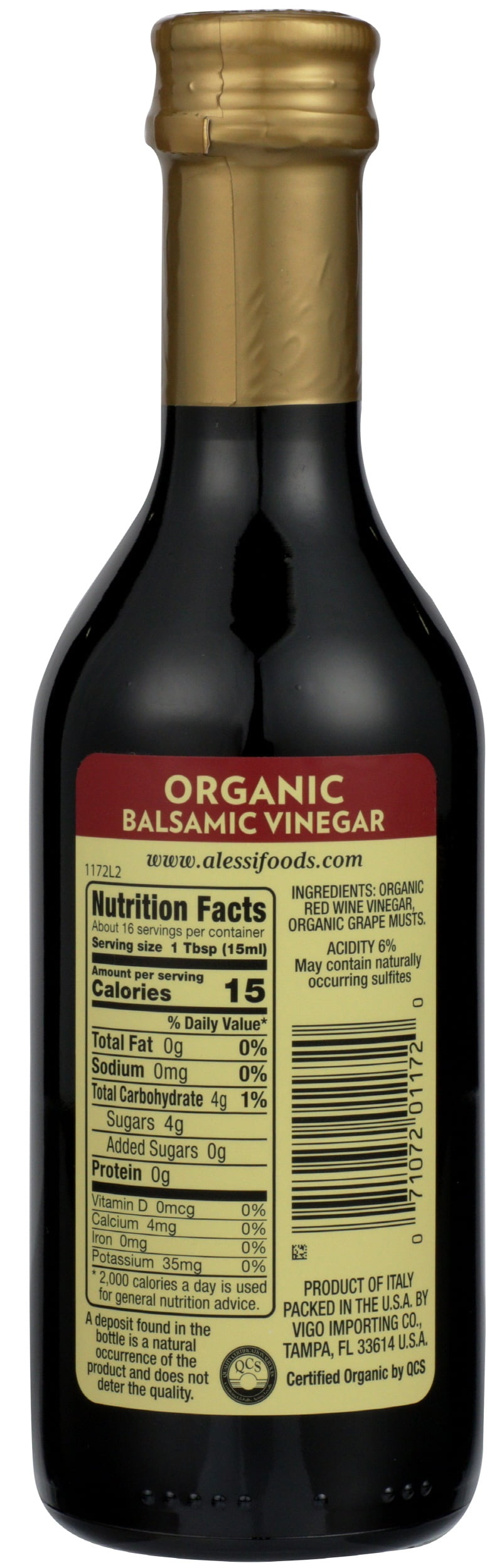 Alessi Premium Balsamic Vinegar Organic Red Wine Balsamic, 8.5 oz, Crystal Bottle