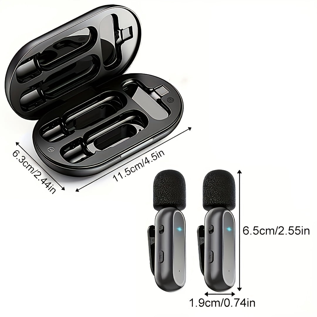 2 professional wireless collar microphone, noise reduction plug and play, suitable for Android, iPhone, iPad, including adapters, suitable for live broadcast, recording, Vlog, wireless microphone.