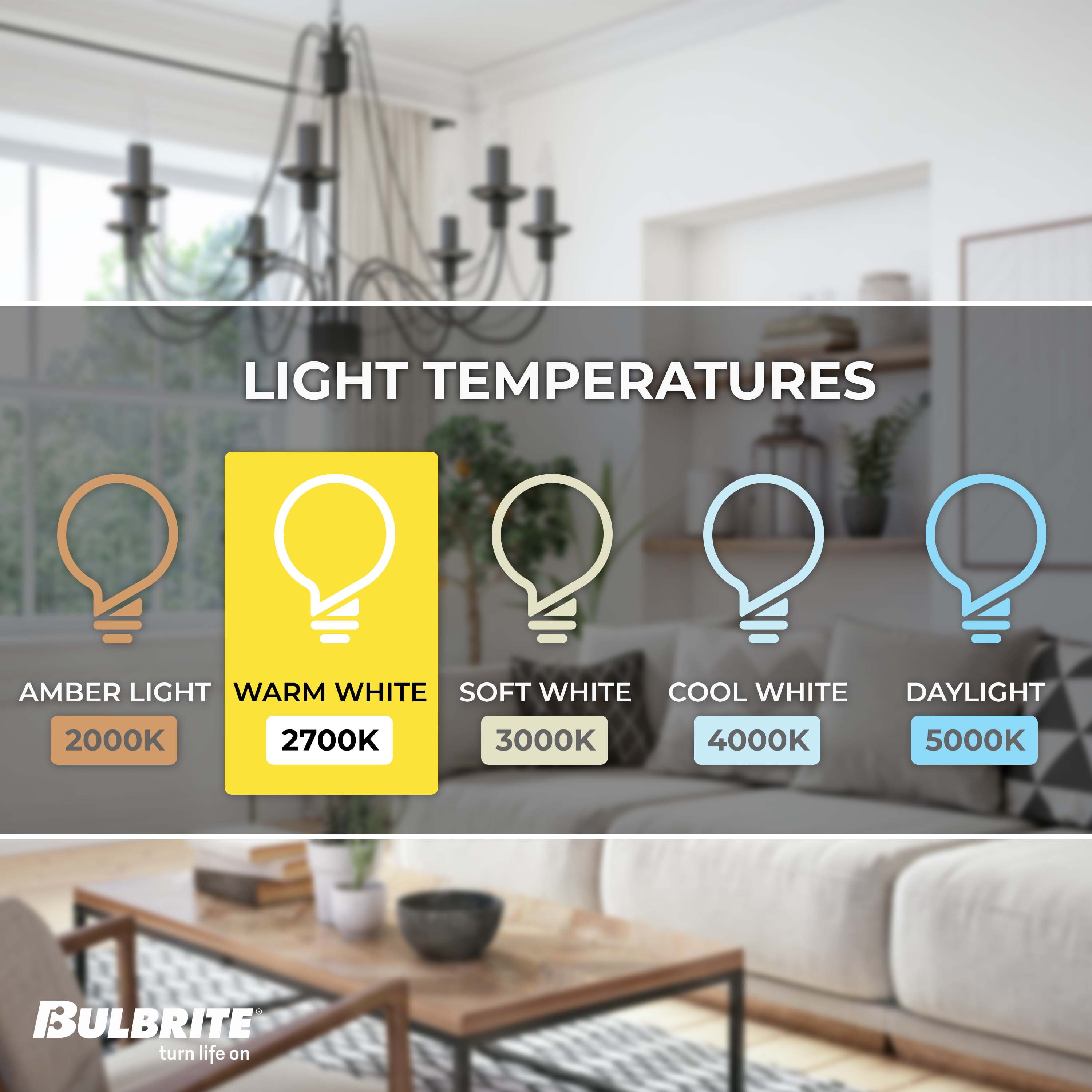 Bulbrite Pack of (4) 5 Watt Dimmable Clear Filament B11 Candelabra (E12) LED Bulb - 500 Lumens, 2700K, and 80 CRI