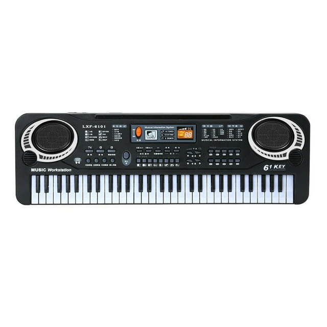 61 Keys Black Digital Music Electronic Keyboard KeyBoard Electric Piano Kids Gift Musical Instrument w/Power Supply /Microphone, Black