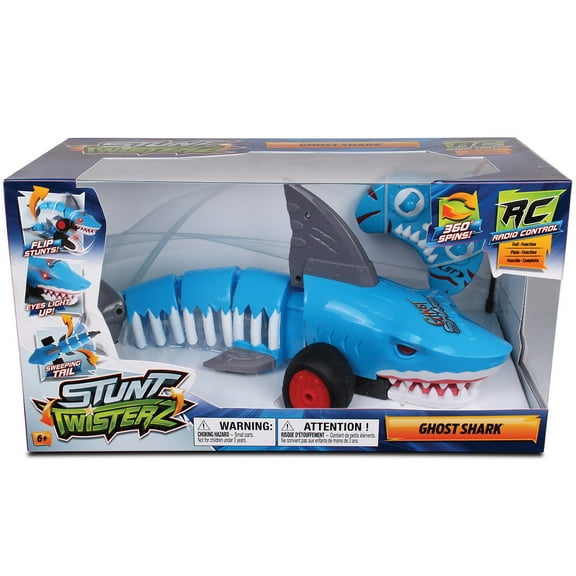 NKOK: Stunt Twisterz RC - Ghost Shark - Blue Remote Control Trick Vehicle, Light-Up Eyes, 360 Spins, Flips, Sweeping Tail & Rockin' Wheels, Kid 5 