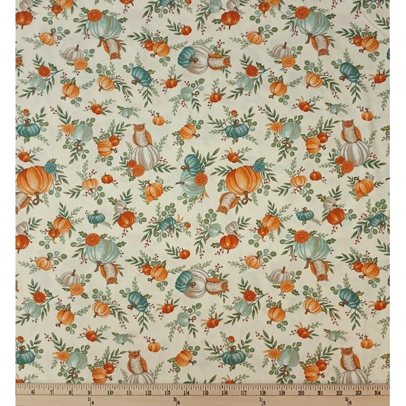 Cotton I Love Fall Most of All Pumpkins Greenery Autumn Fall Leaves Moda Fabrics Cotton Fabric Print by the Yard (56140-11)