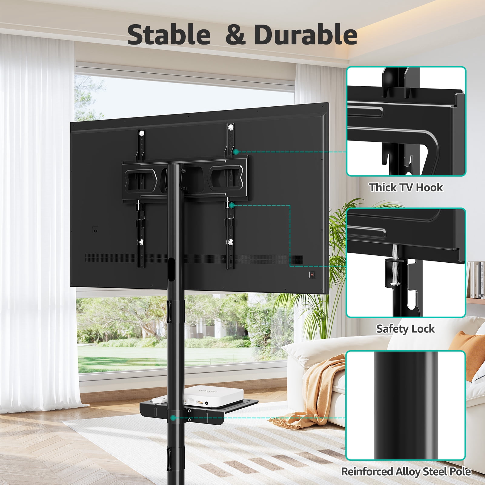 MOUNT PRO Mobile TV Stand, Rolling TV Cart for 23-60" TVs, Portable TV Floor Stand with Wheels,Adjustable Shelf & Tilt,Max VESA 400x400mm,up to 77 lbs