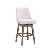 Guyou 27.5Counter Height Bar Stools Set of 2, Nailhead Trim Linen Barstools with Back and Wood Legs, 360°Swivel Upholstered Stool Chairs for Kitchen Island Breakfast Bar Restaurant, Cream
