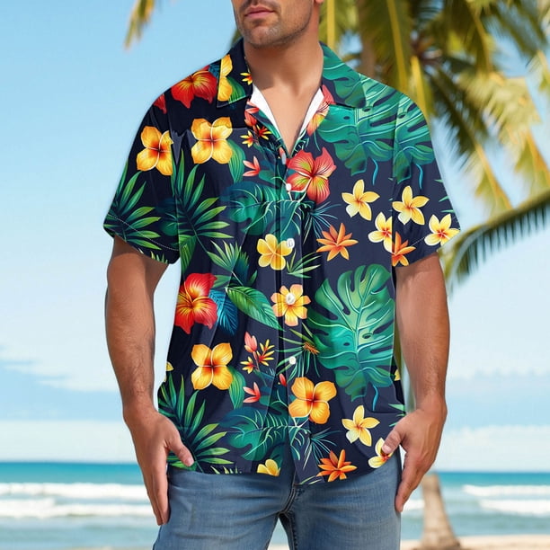 Blusa y camisa de manga corta con cuello vuelto, moda para mujer, informal, de manga corta, con cuello vuelto, con botones y estampado, blusa para hombre