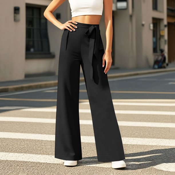 WILLBEST Pantalones Casuales de Mujer, Pantalones de Pierna Ancha con Lazo para Una Comodidad Versátil y Un Estilo Cotidiano. Extra Grande