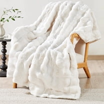 Home Soft Things Bubble Textured Faux Fur Throw Blanket, Cozy & Reversible, 60x70", White