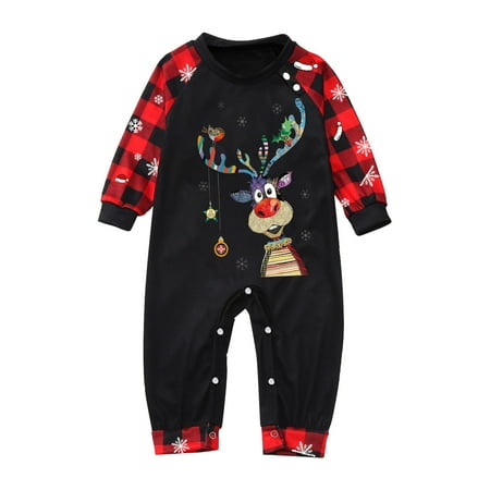 

Baby Sleepwear For Christmas Family Matching Pajamas Cute Big Headed Deer Print Pjs Plaid Long Sleeve Tops And Pants Soft Casusal Holiday Sleepwear