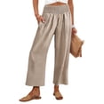 thumbnail image 2 of Women's Gingham Plaid Wide Leg Palazzo Pants Elastic High Waist Cropped Lounge Trousers with Side Pockets for Casual Daily Wear Coffee S, 2 of 7