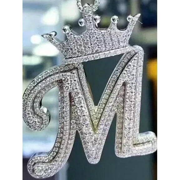 3.0 Ct Round Cut Real Moissanite Custom Letter Men's Pendant 14K White Gold Plated Birthday Gifts No Chain